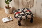 Tribal Accent Ottoman – Small Black Geometric Footrest, 14 × 14 × 8 Inches