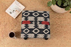 Tribal Accent Ottoman – Small Black Geometric Footrest, 14 × 14 × 8 Inches