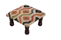 Abstract Boho Footrest – Handmade Wavy Kilim Accent Stool and Wooden Ottoman