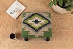 Sage Tribal Ottoman – Small Geometric Footrest, 14 × 14 × 8 Inches