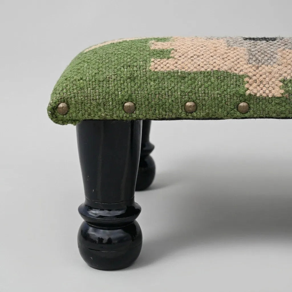 Sage Tribal Ottoman – Small Geometric Footrest, 14 × 14 × 8 Inches