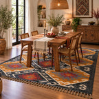 Charcoal Folk Medallion Kilim Dhurrie – Artisan-Woven Large Wool Jute Carpet