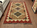 Taupe Wool Jute Kilim Dhurrie – Artisan-Woven Symmetrical Tribal Rug