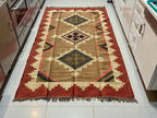 Taupe Wool Jute Kilim Dhurrie – Artisan-Woven Symmetrical Tribal Rug