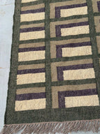Maroon Volkskuns Kilim Tapytloper – Artisanaal-geweefde Wol Jute Mat, Volgens Maat Gemaak