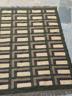 Moss Green Maze-Block Dhurrie Rug – Artisan-Woven Jute Wool Area Carpet