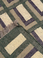 Moss Green Maze-Block Dhurrie Rug – Artisan-Woven Jute Wool Area Carpet