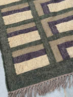 Moss Green Maze-Block Dhurrie Rug – Artisan-Woven Jute Wool Area Carpet