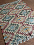 Jute and Cotton Area Rug – Multicolor Stepped Geometric Design
