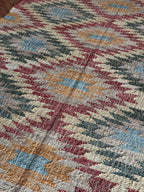 Jute and Cotton Area Rug – Multicolor Stepped Geometric Design