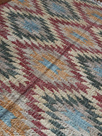 Jute and Cotton Area Rug – Multicolor Stepped Geometric Design