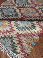 Jute and Cotton Area Rug – Multicolor Stepped Geometric Design