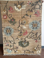 Jute and Cotton Floral Area Rug – Natural Beige & Powder Blue