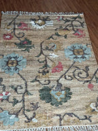 Jute and Cotton Floral Area Rug – Natural Beige & Powder Blue