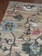 Jute and Cotton Floral Area Rug – Natural Beige & Powder Blue