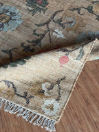 Jute and Cotton Floral Area Rug – Natural Beige & Powder Blue