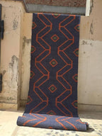 Handmade Wool & Jute Kilim Runner – Navy Angular Design