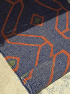 Handmade Wool & Jute Kilim Runner – Navy Angular Design