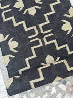 Handmade Navy Kilim Runner – Cream Floral Geometric Design