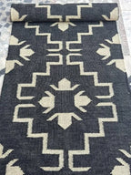 Handmade Navy Kilim Runner – Cream Floral Geometric Design