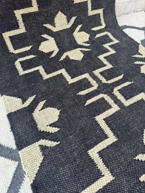 Handmade Navy Kilim Runner – Cream Floral Geometric Design