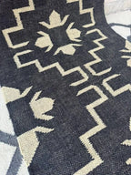 Handmade Navy Kilim Runner – Cream Floral Geometric Design