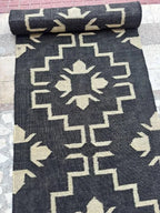Handmade Navy Kilim Runner – Cream Floral Geometric Design