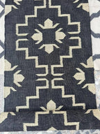 Handmade Navy Kilim Runner – Cream Floral Geometric Design