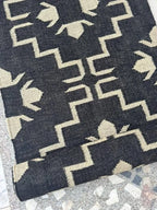 Handmade Navy Kilim Runner – Cream Floral Geometric Design