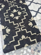 Handmade Navy Kilim Runner – Cream Floral Geometric Design