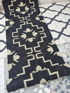 Handmade Navy Kilim Runner – Cream Floral Geometric Design