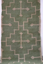 Handmade Olive Kilim Runner – Beige Stepped Geometric Design