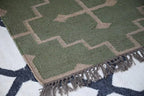 Handmade Olive Kilim Runner – Beige Stepped Geometric Design