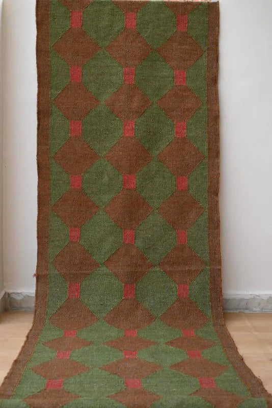 Maroon Volkskuns Kilim Tapytloper – Artisanaal-geweefde Wol Jute Mat, Volgens Maat Gemaak