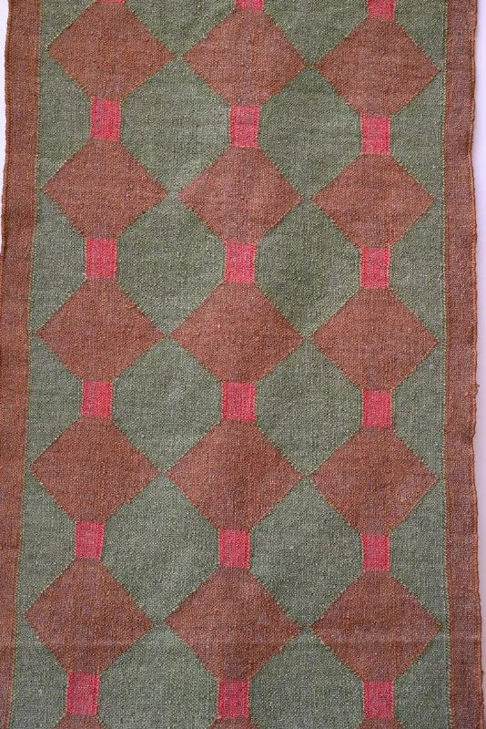 Maroon Volkskuns Kilim Tapytloper – Artisanaal-geweefde Wol Jute Mat, Volgens Maat Gemaak