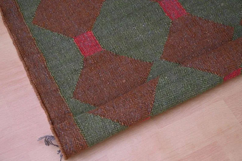 Maroon Volkskuns Kilim Tapytloper – Artisanaal-geweefde Wol Jute Mat, Volgens Maat Gemaak