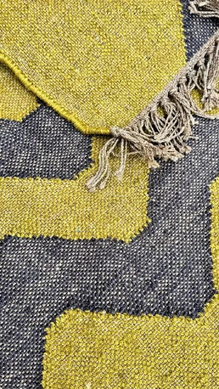 Handmade Wool & Jute Kilim Runner – Olive & Charcoal Zigzag