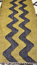 Handmade Wool & Jute Kilim Runner – Olive & Charcoal Zigzag