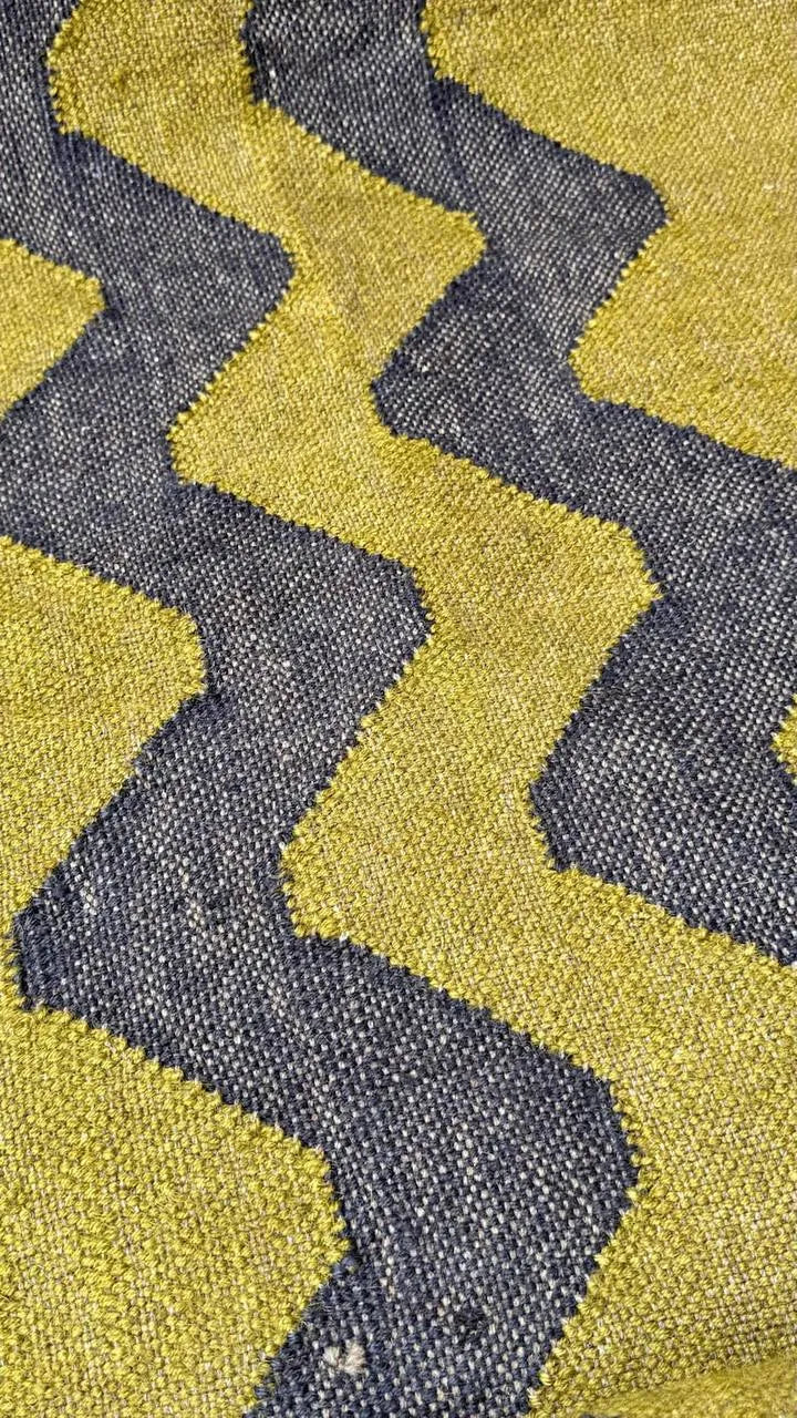 Handmade Wool & Jute Kilim Runner – Olive & Charcoal Zigzag