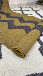 Handmade Wool & Jute Kilim Runner – Olive & Charcoal Zigzag
