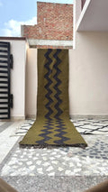 Handmade Wool & Jute Kilim Runner – Olive & Charcoal Zigzag