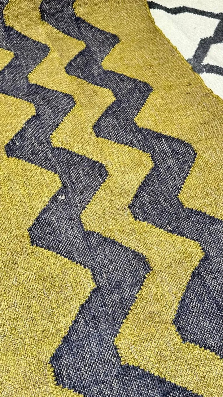 Handmade Wool & Jute Kilim Runner – Olive & Charcoal Zigzag
