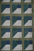 Handmade Kilim Runner – Olive, Teal & Beige Geometric Panels