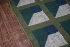 Handmade Kilim Runner – Olive, Teal & Beige Geometric Panels