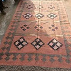 Houtskool Juweelkleurige Kilim Dhurrie – Handgeweefde Wol Jute Pronkmat