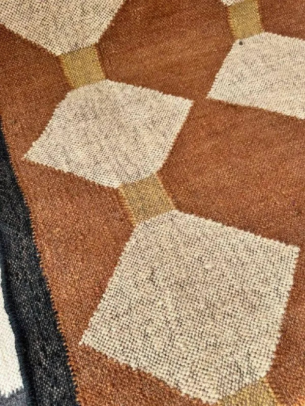 Maroon Volkskuns Kilim Tapytloper – Artisanaal-geweefde Wol Jute Mat, Volgens Maat Gemaak