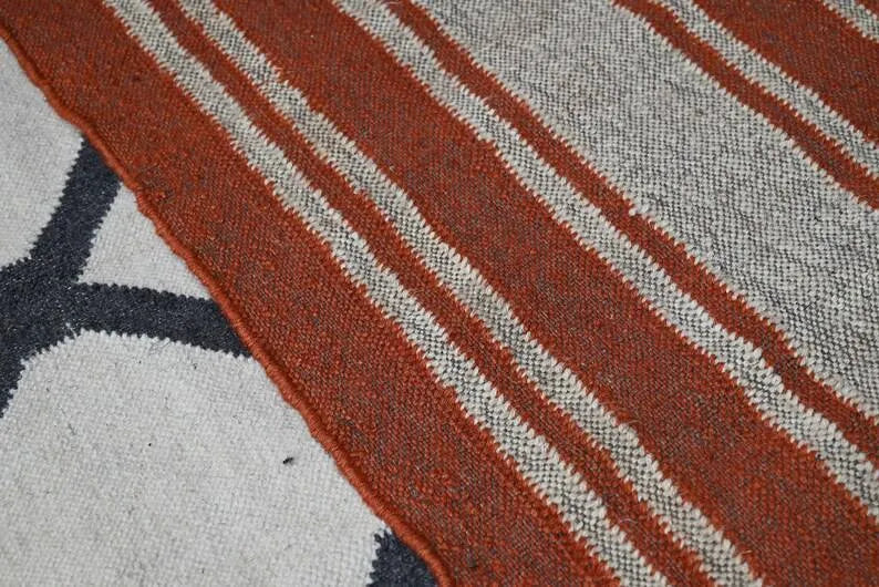Handmade Striped Kilim Runner – Rust Orange & Cream
