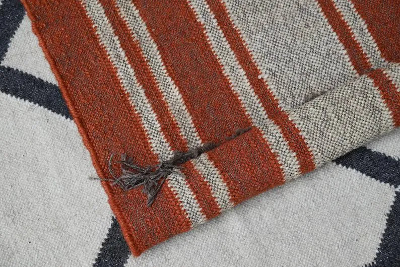 Handmade Striped Kilim Runner – Rust Orange & Cream