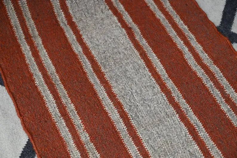 Handmade Striped Kilim Runner – Rust Orange & Cream