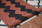 Handmade Wool & Jute Kilim Runner – Rust & Black Zigzag